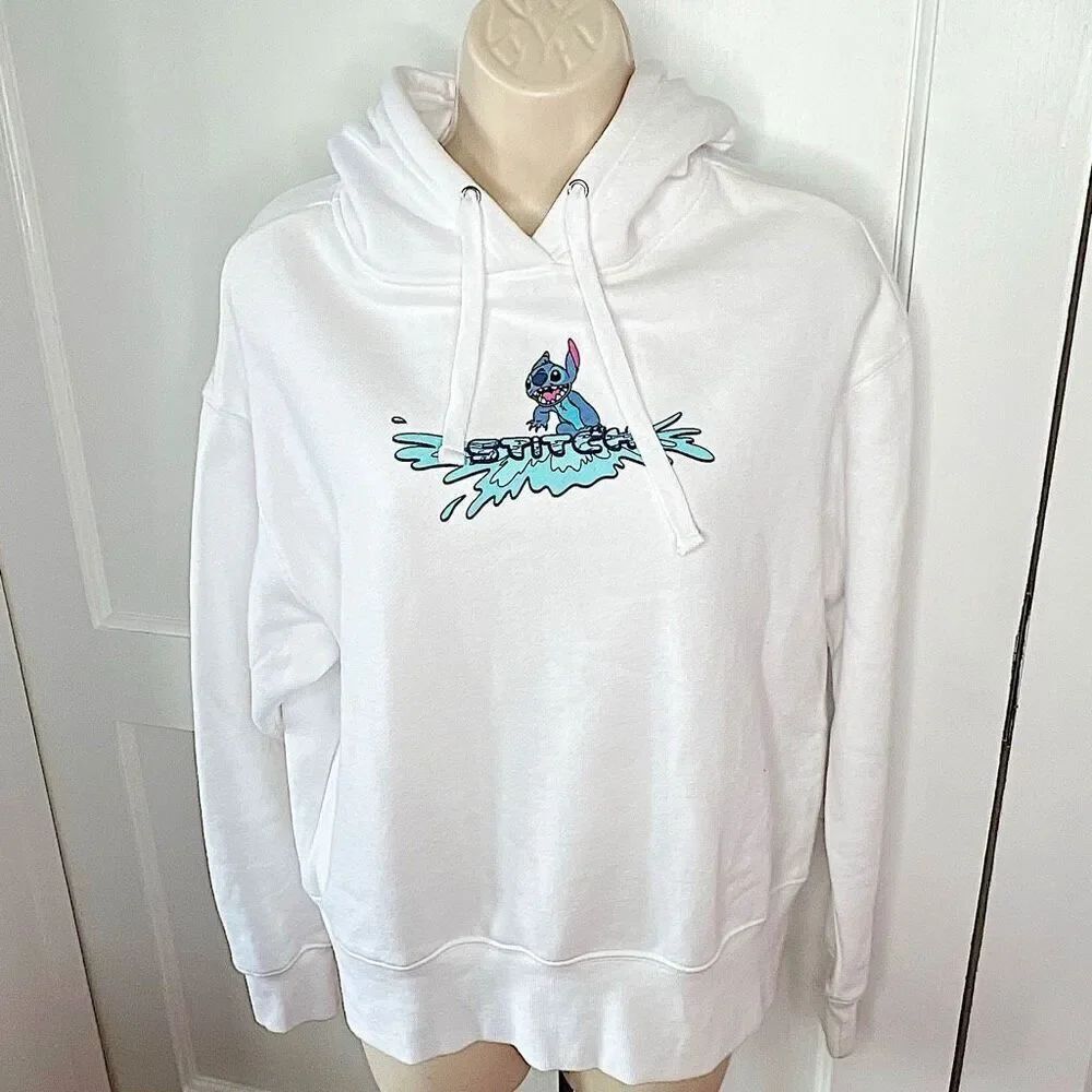 Disney Parks Surfing Stitch White Pullover Hoodie Size Small